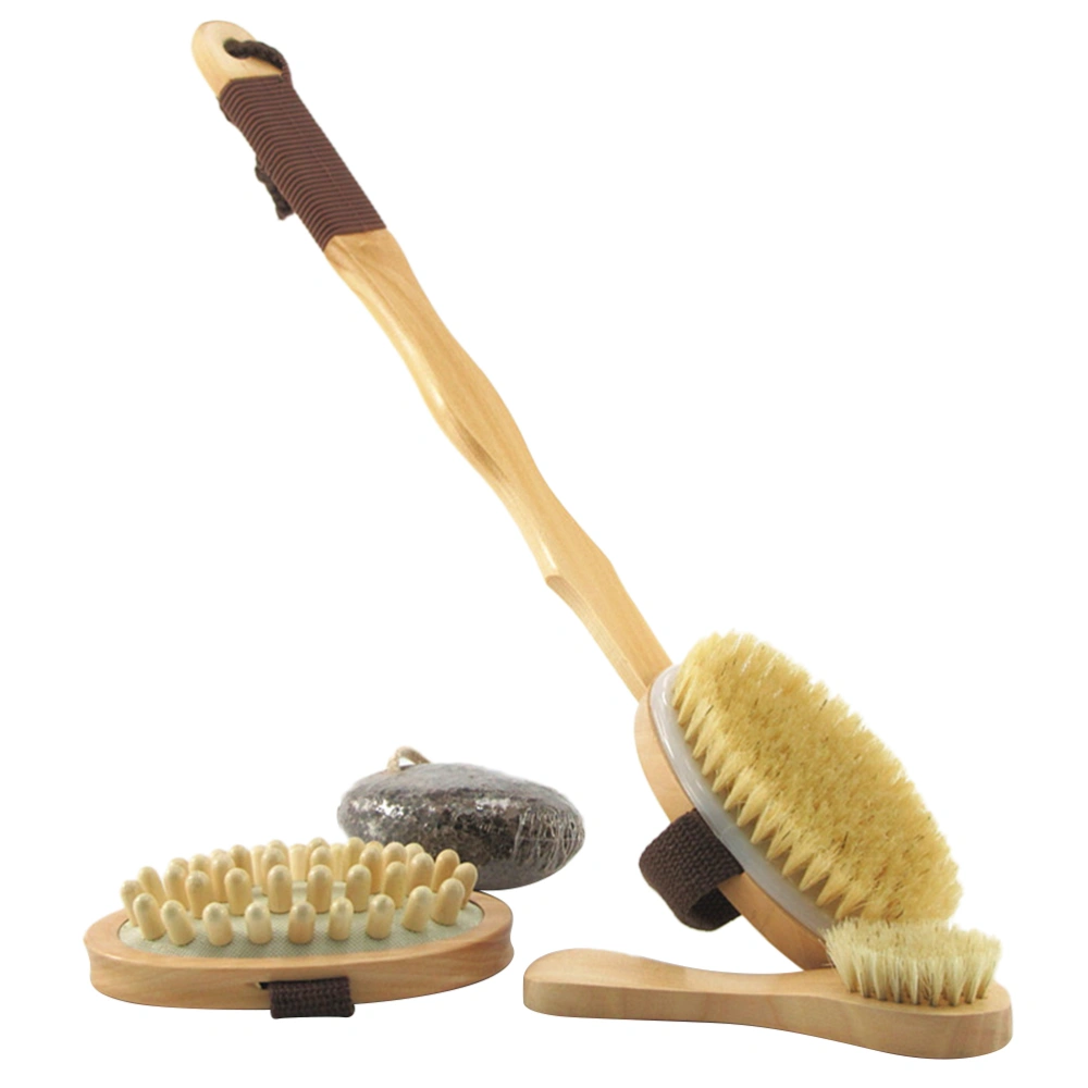 1 Set of 4pcs Shower Scrubbers Wooden Handle Bath Bristle Brush Massage Brush Lava