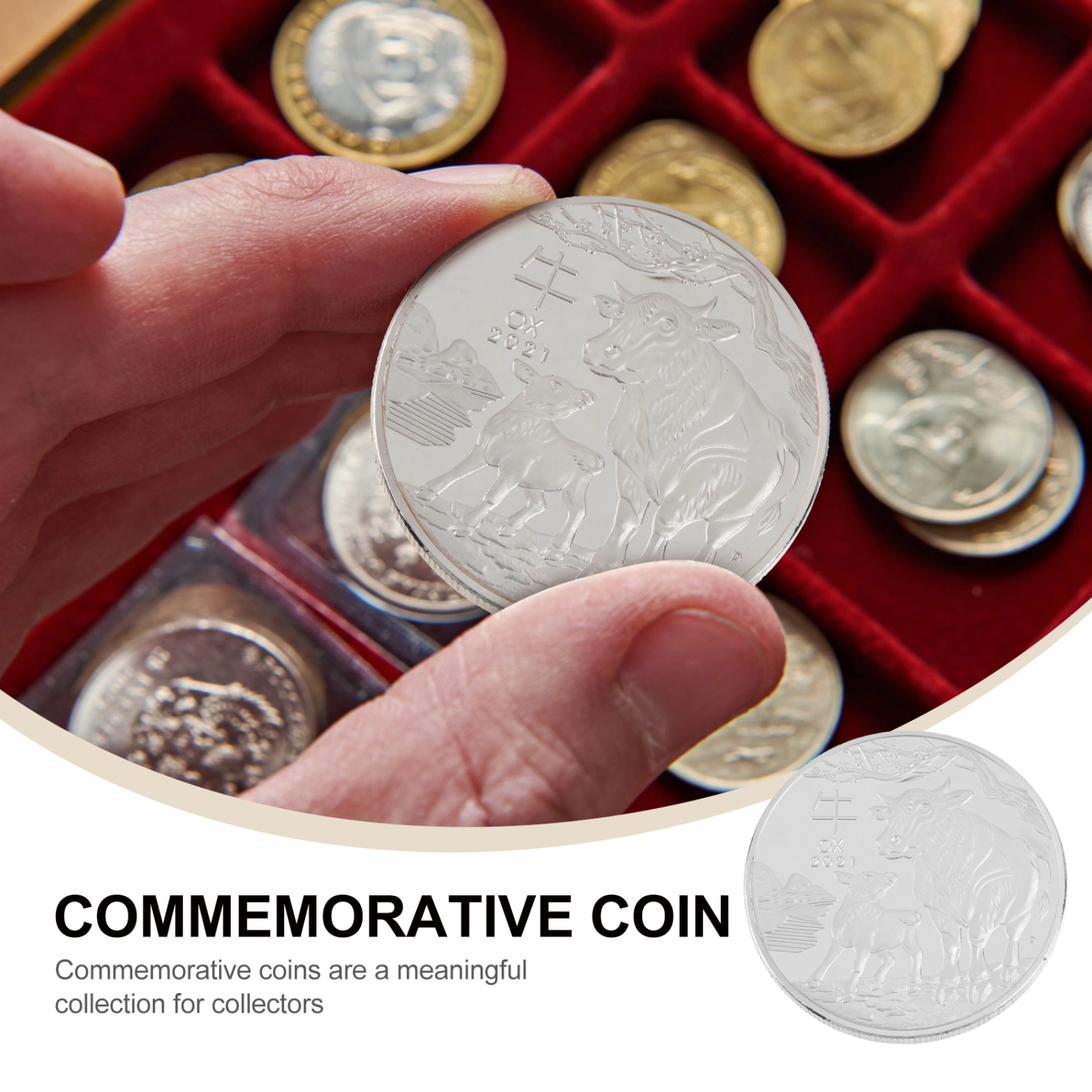 1pc 2021 Year Commemorative Coin Steel Core 2021 Ox Year Souvenir Coin (Silver)