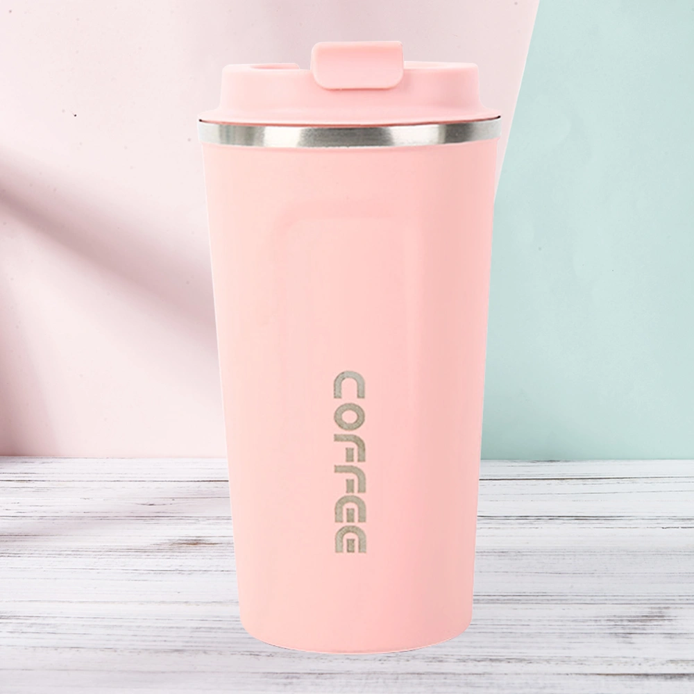 Stainless Steel Coffee Cup Portable Thermal Cup Insulated Bottle Cup Water Cups Anti-scald Coffee Mug Car Bottle (Pink 380ML)