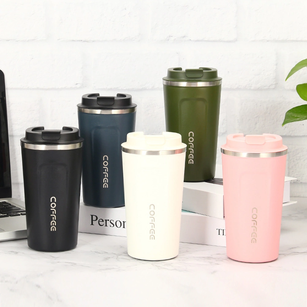 Stainless Steel Coffee Cup Portable Thermal Cup Insulated Bottle Cup Water Cups Anti-scald Coffee Mug Car Bottle (Pink 380ML)