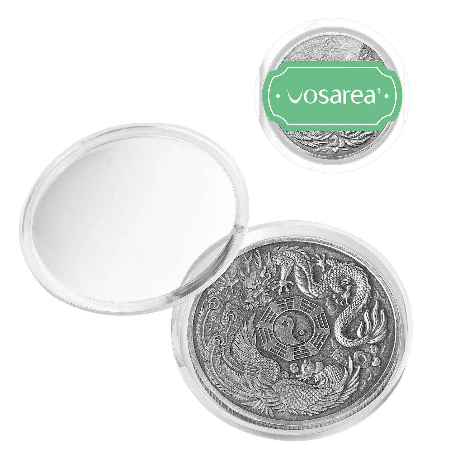VOSAREA Double-sided Commemorative Coin Chinese Dragon and Phoenix Elizabeth II Collection Gift Art Crafts Souvenir Coin (As Shown)