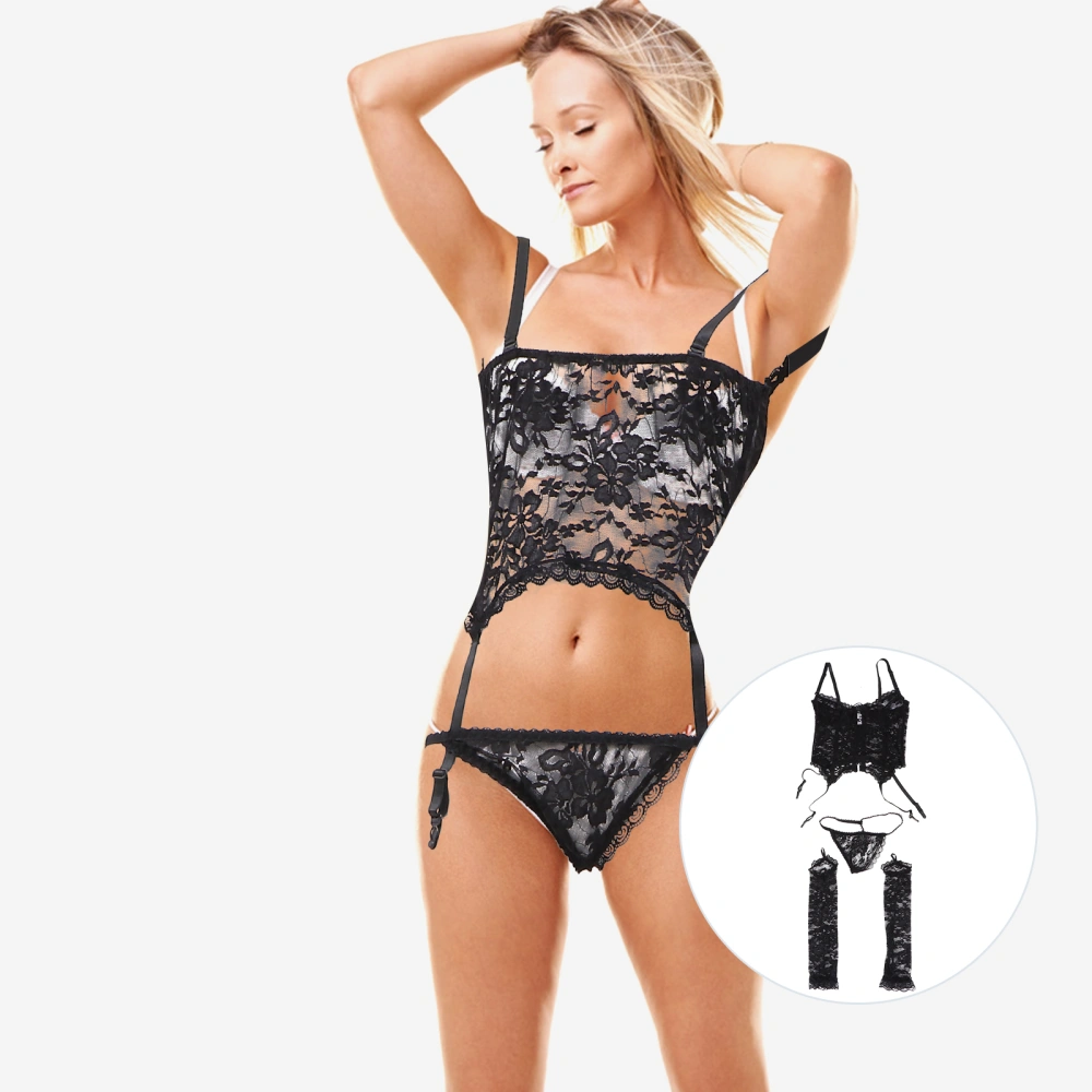 1 Set Black Lace Women Sexy Lingerie Perspective Underwear Erotic Underwear