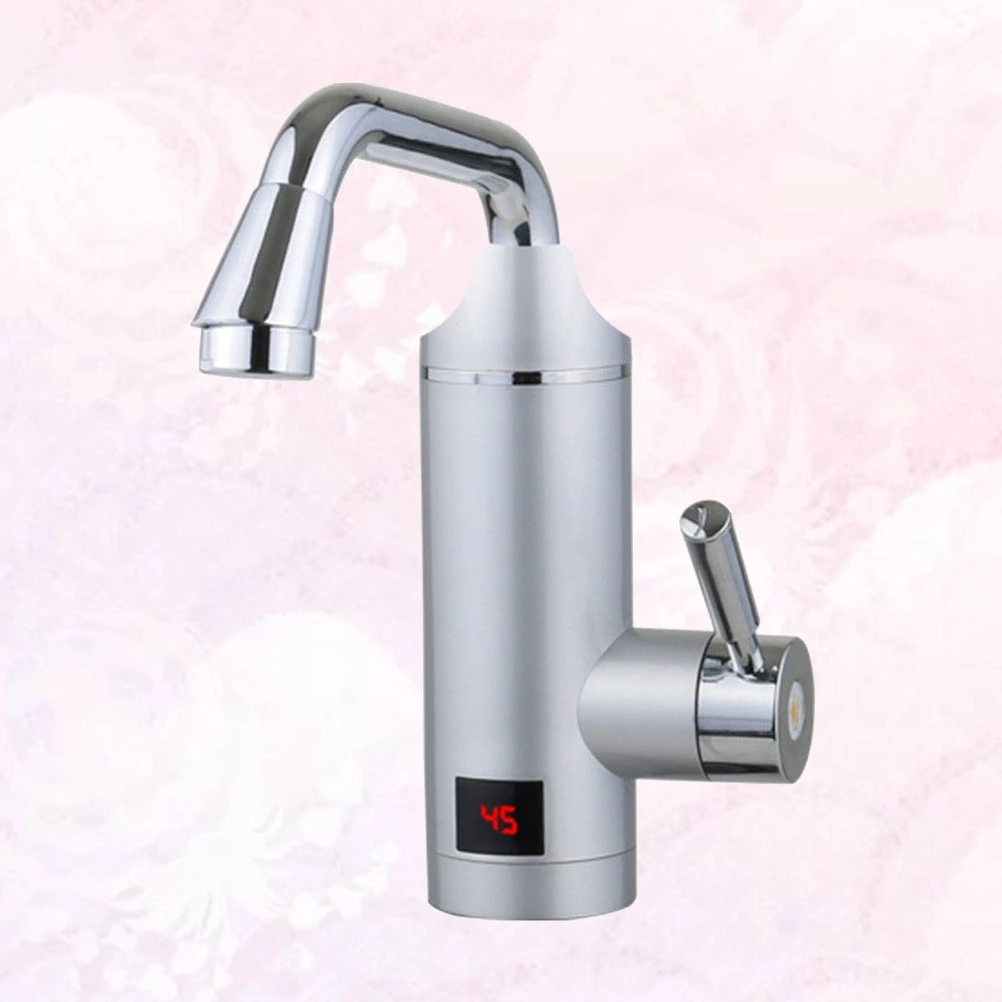 Digital Display Hot and Cold Water Tap Mixer Water Heater Kitchen Sink with EU Plug Silver