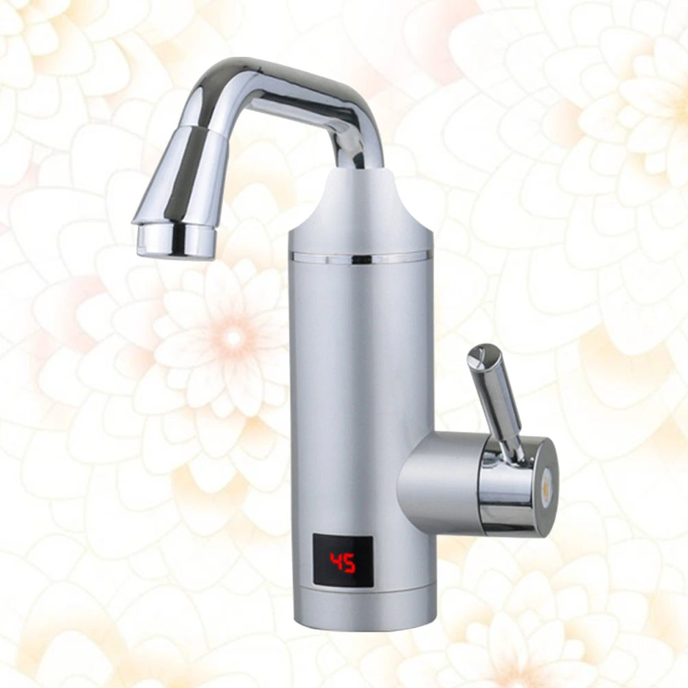 Digital Display Hot and Cold Water Tap Mixer Water Heater Kitchen Sink with EU Plug Silver