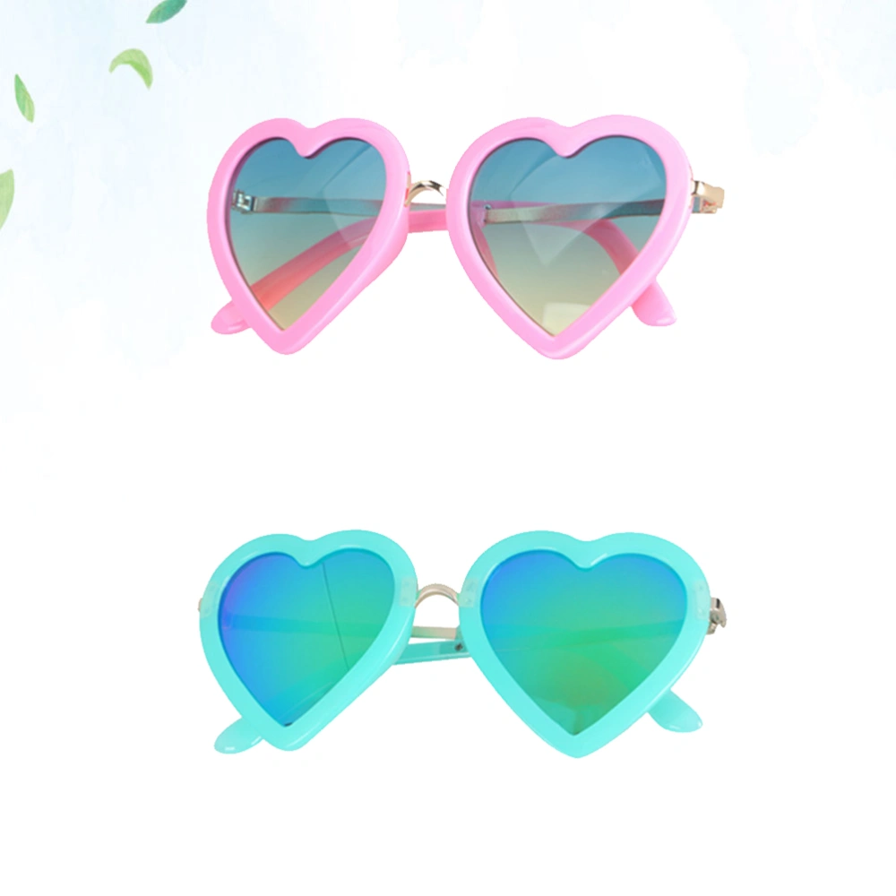 2pcs Anti-UV Sunglasses Heart Design Party Glasses Fashion Eyewear Dress Up Accessories for Kids Children (Pink + Green)