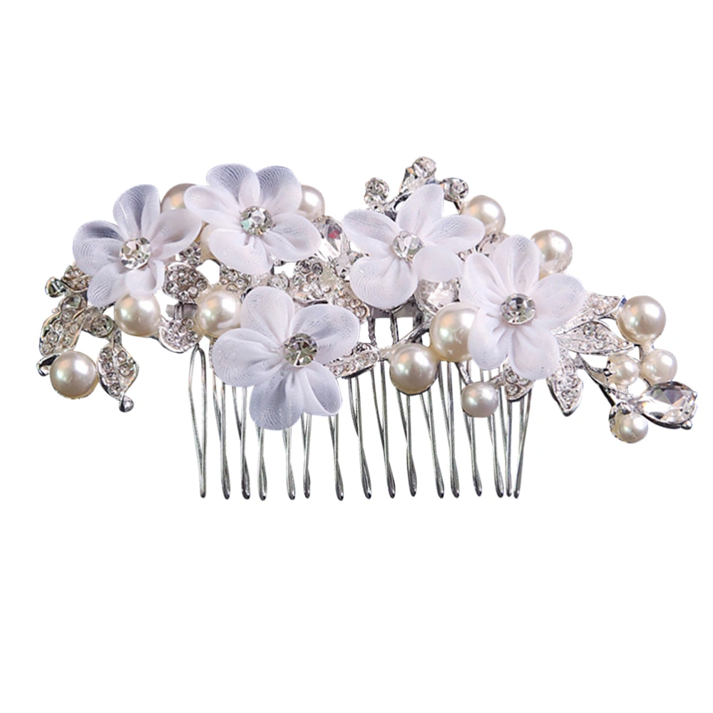 1pc Floral Hair Comb Manmade Pearl Headdress Rhinestone Hair Decoration Crystal Party Headwear for Women