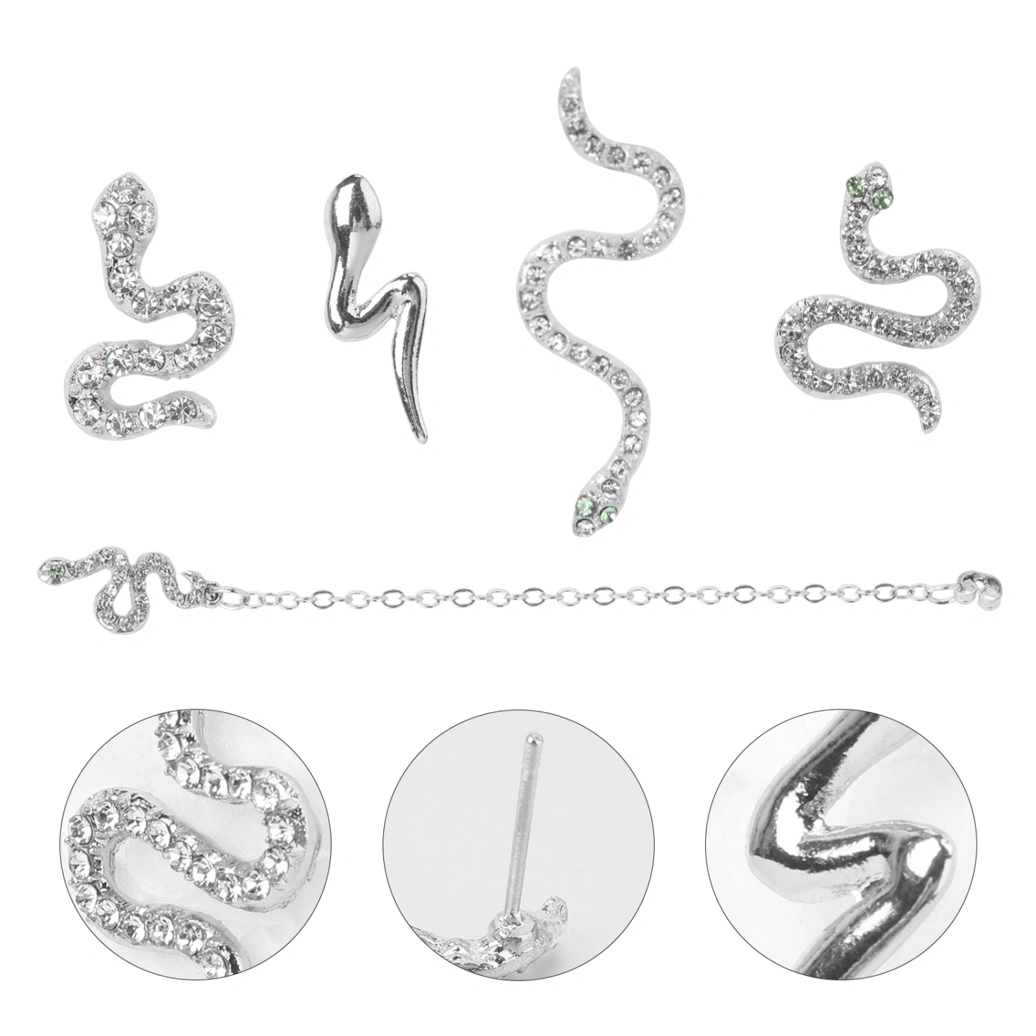 5pcs Mini Snake Shaped Ear Studs Punk Style Earrings Trendy Alloy Ear Jewelry