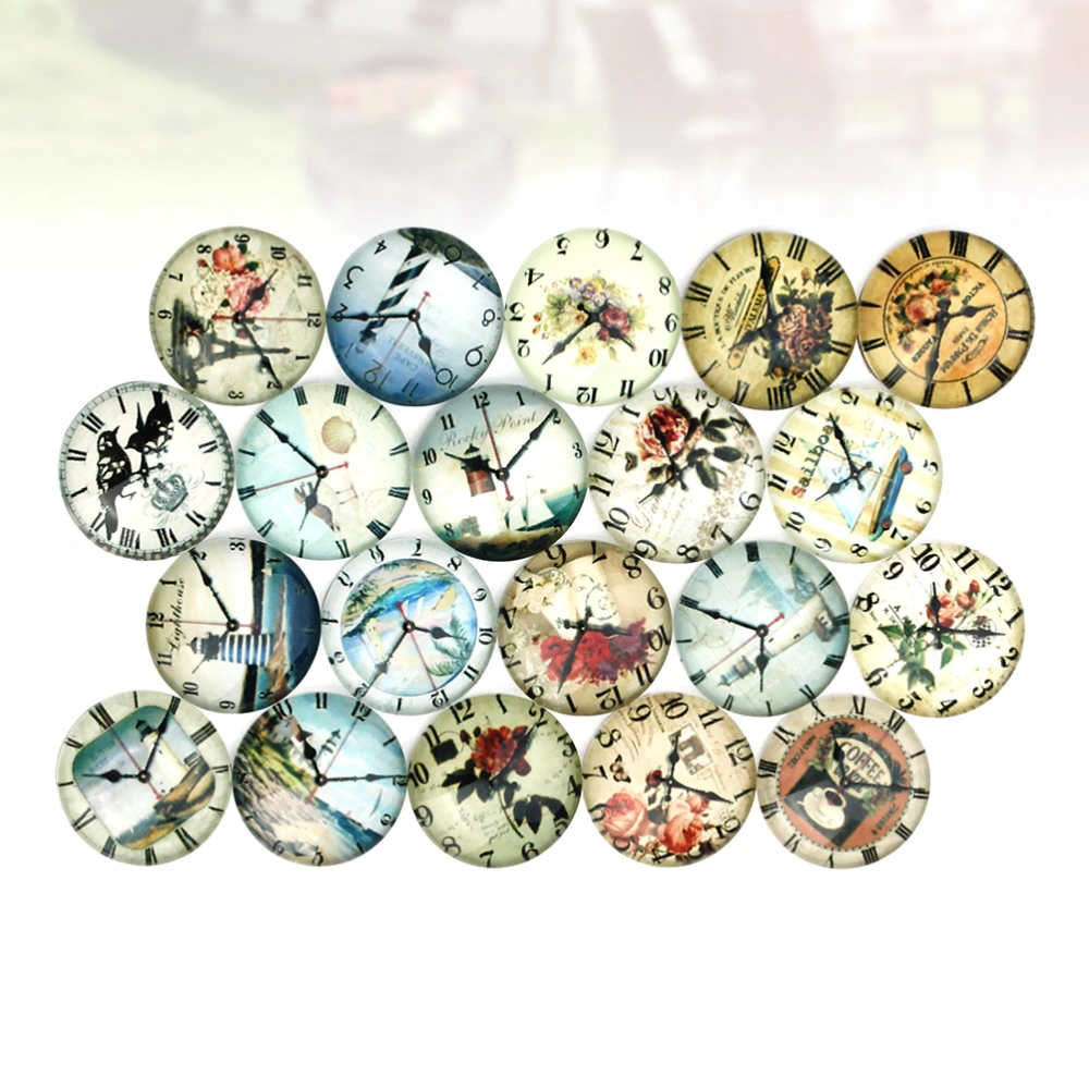 20PCS DTY Jewelry Accessories Round Clock Pattern Glass Patch Glass Stone Round Glass Snaps(Mixed Color 25mm)