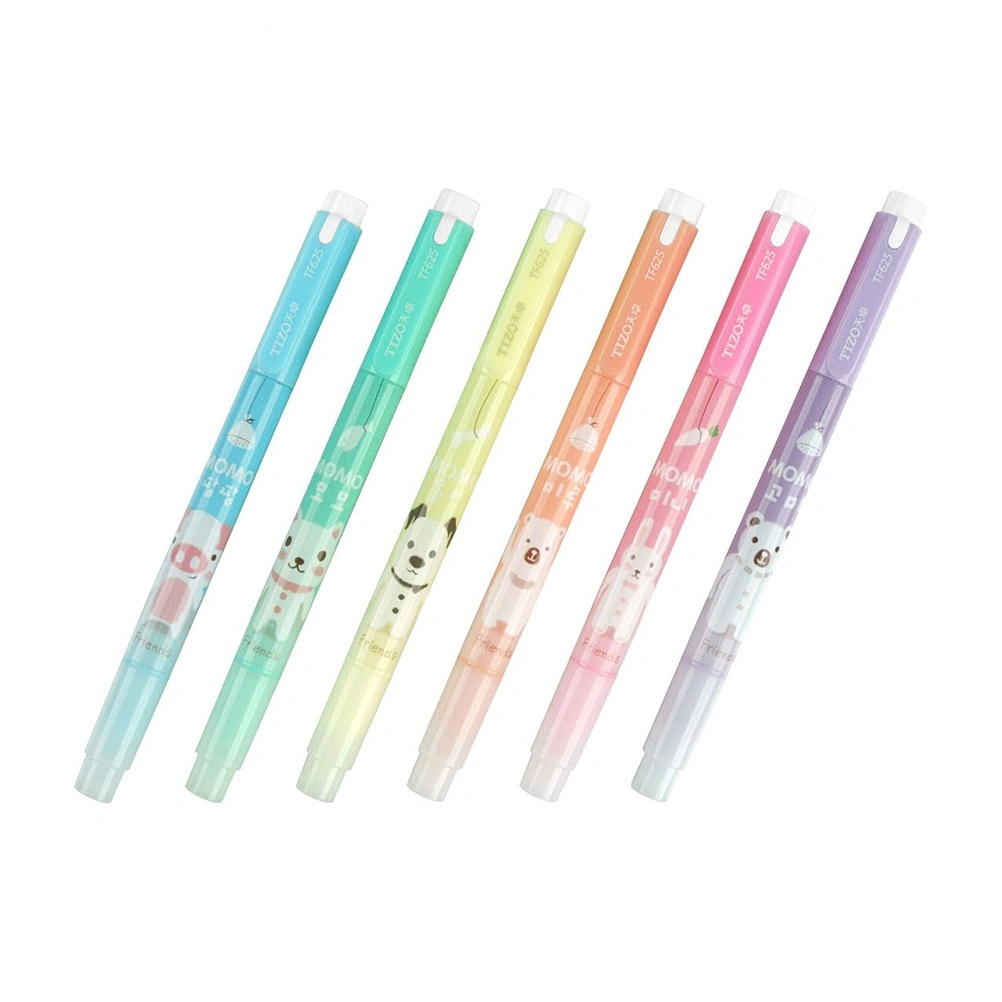 6pcs Cartoon Double-end Fluorescent Watercolor Highlighters Marker Pen Office Stationery School Supplies Kids Gift
