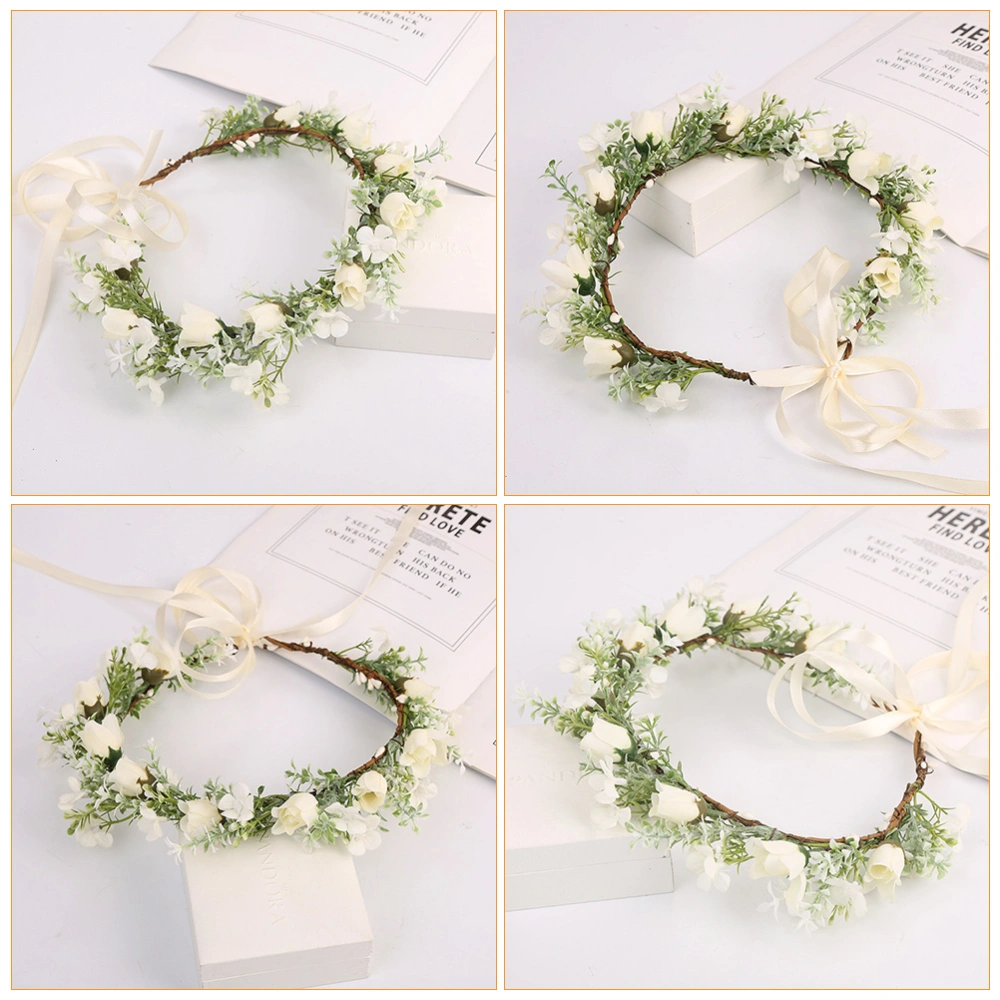 1pc Bridal Wreath Headband Bride Beach Wedding Hair Accessory (White, Green)