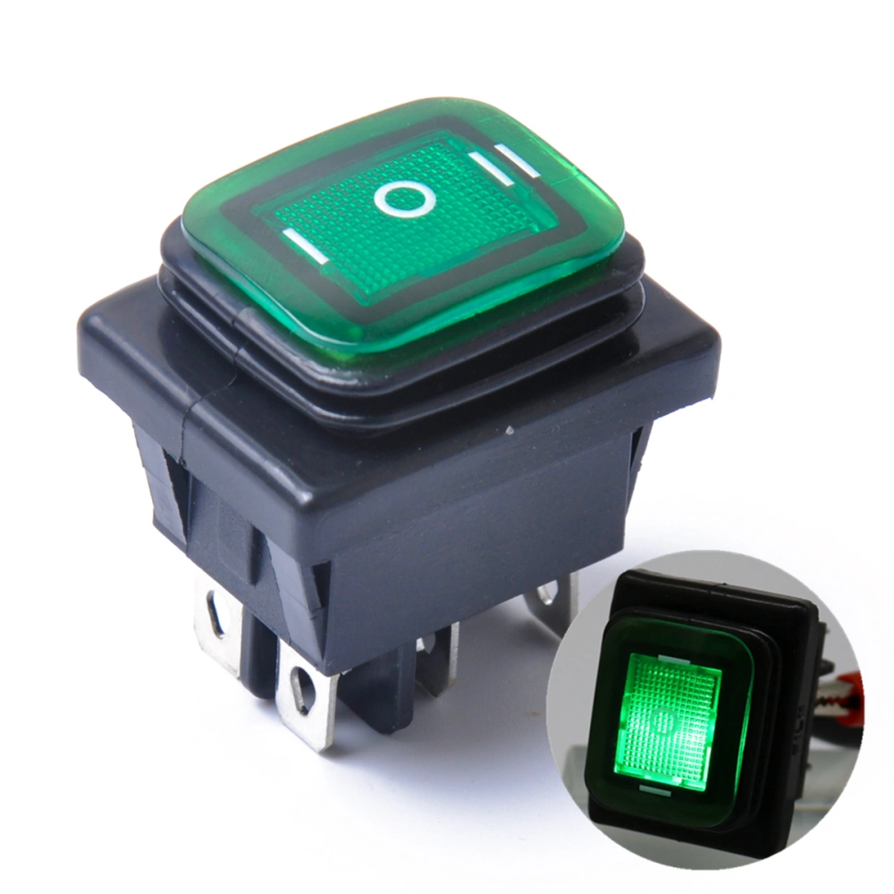 Rocker Toggle Switch On-Off-On 6 12V DC Car Boat Automobiles Waterproof LED Latching Switches (Green Light)