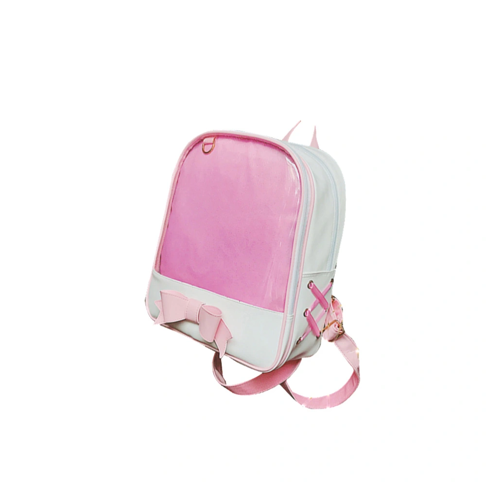 PU Leather Backpack Bowknot Transparent Shoulder Bags Girls School Satchel (Pink)