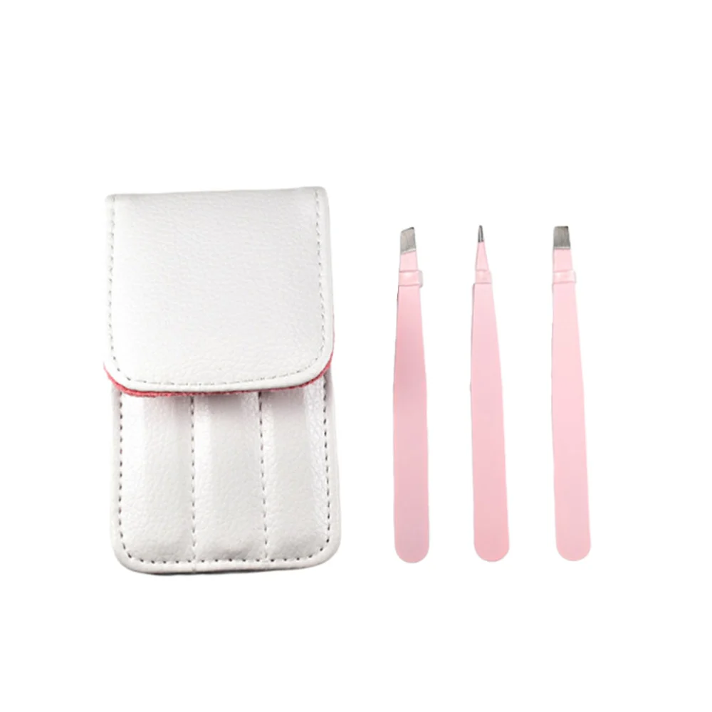 3Pcs Stainless Steel Eyebrow Clip Eyebrow Pliers Set Beauty Tools Eyebrow Tweezers Set Hair Clips (Pink)