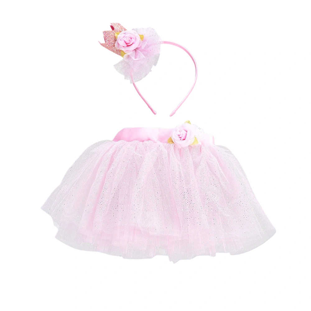 Kids Dress Tulle Summer Half Skirt and Headband Suit with Bow Tie for Girls (Pink)