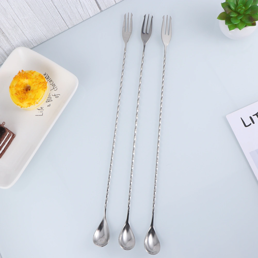 3PCS/Set 40CM Stainless Steel Bar Mixing And Stirring Long Handle Stirring Spoon(Silver)