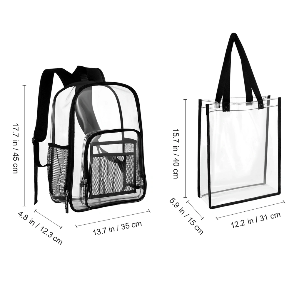 TENDYCOCO Backpack and Tote Bag Transparent PVC Bookbag and Handbag Waterproof Heavy Duty Clear Bags for School Work Sports Travel