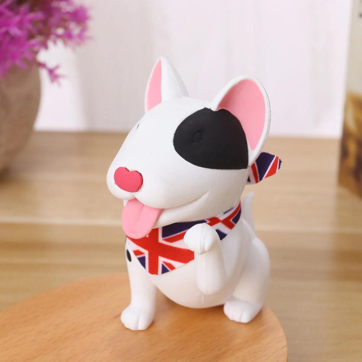 Dog Cellphone Holder with Wooden Base Universal Smartphone Stand Desktop Phone Bracket (White Bull Terrier)