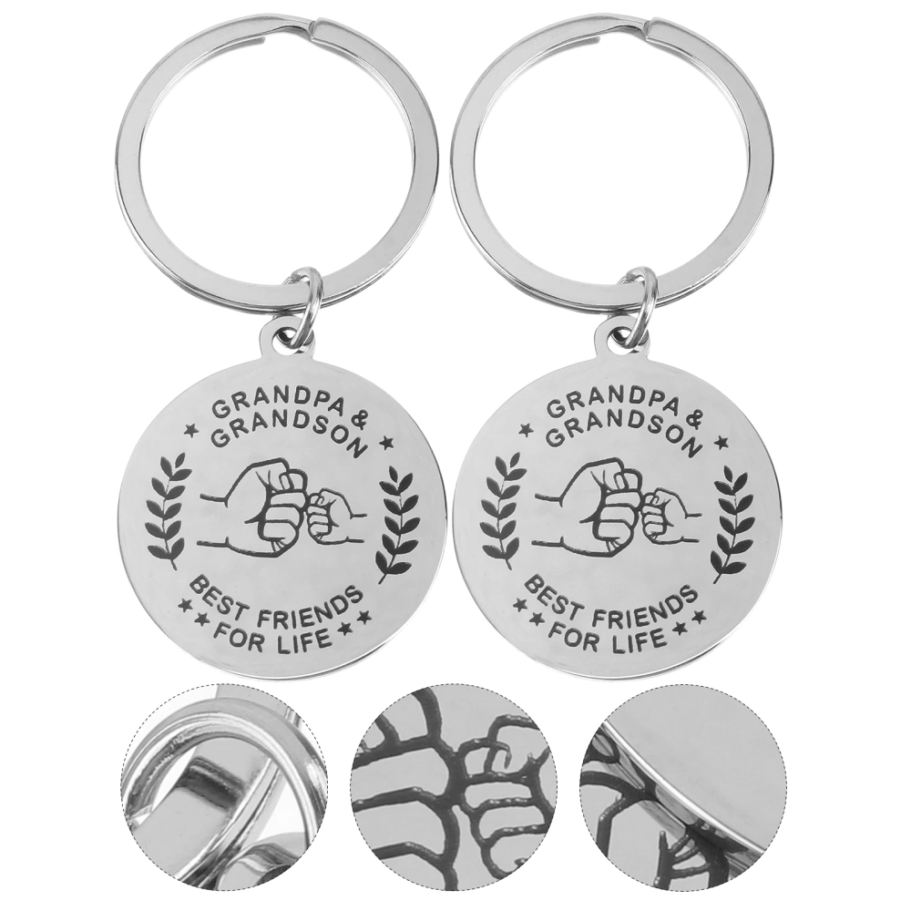 2PCS Family Gift Keychain Decoration Delicate Stainless Steel Key Ring Ornament