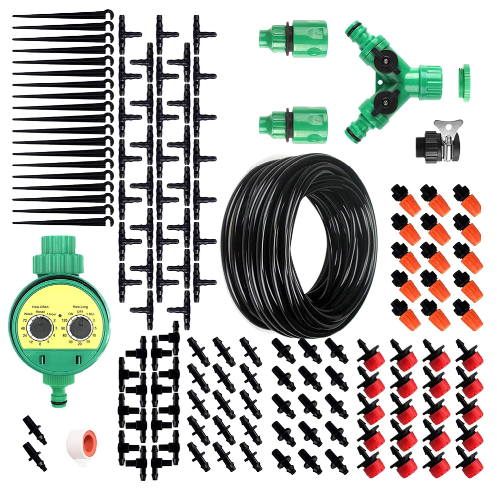 1 Set of 40M DIY Micro Drip Irrigation System Plant Self Watering Cooling Device Garden Hose Kit with Timer No Battery