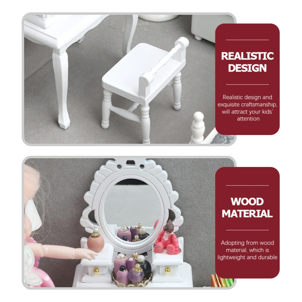 2pcs Miniature Furniture and Accessories 1:12 Scale Miniature House Dresser Table And Stool Kit