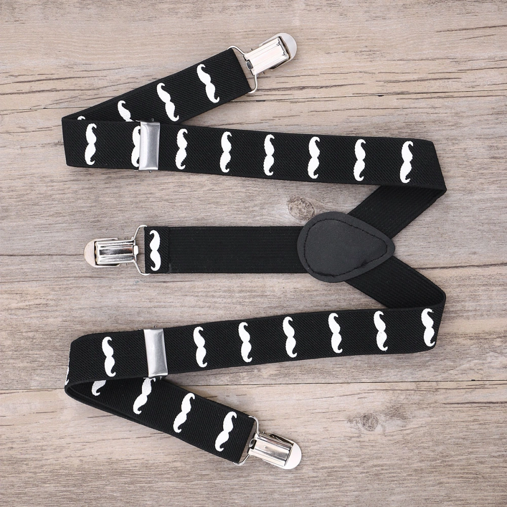 1pc Beards Pattern Suspenders Y-shape Elatic Belt Strap Braces 3 Clip Buckle Suspenders for Children Kids (Black with White Beard)