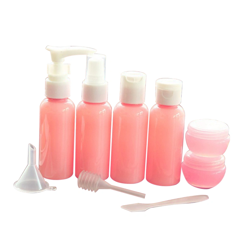 9pcs Travel Bottles Refillable Cream Lotion Shampoo Liquid Bottles Kit with Tools (Pink)