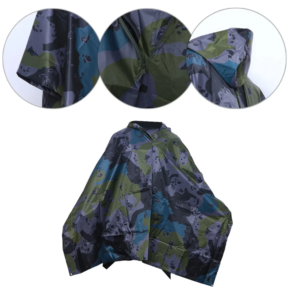 Adults Multifunction Three-in-one Camouflage Cloak Waterproof Rain Coat for Camping Hiking Fishing(American Flower Camouflage Cloak)