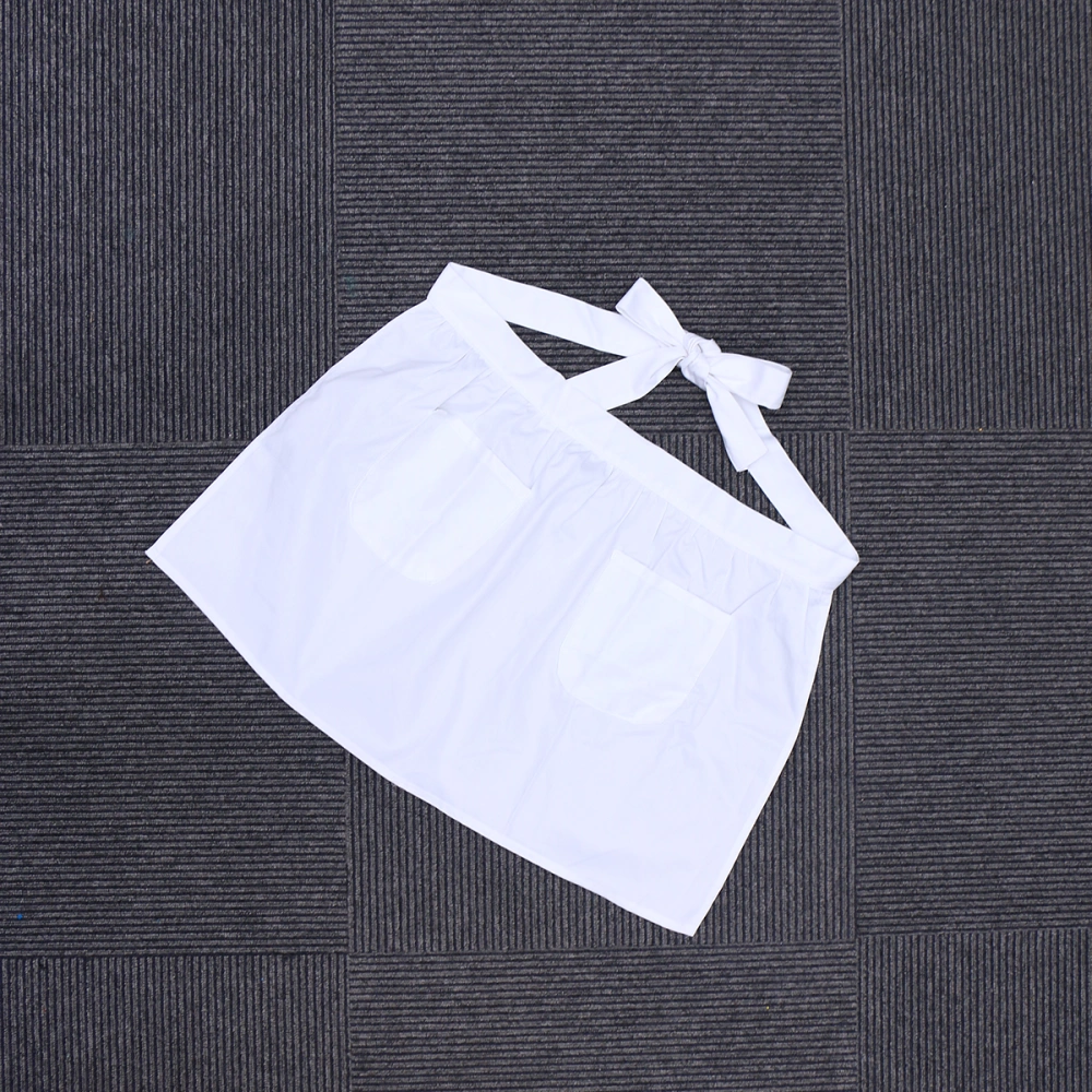 Cotton Waist Apron Short Half Apron with Pockets for Housewife Maid Waitress Servant (White)