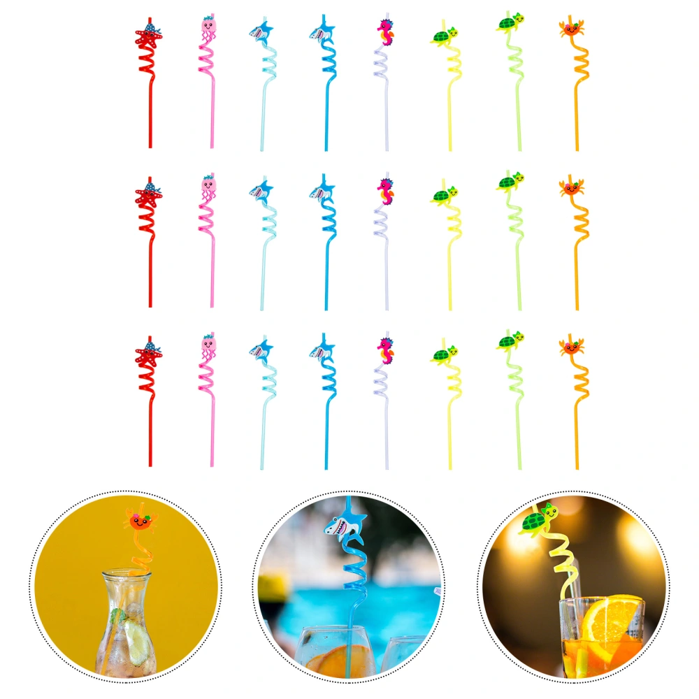 24pcs Cartoon Straws Beverage Straws Party Festival Drinking Straws Milk Tea Straws