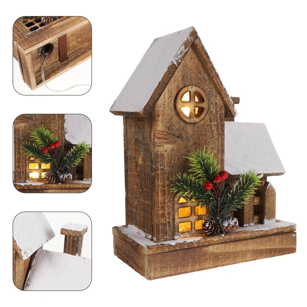 1pc Christmas Elements Design Wooden Snow House Adornment for Home Office