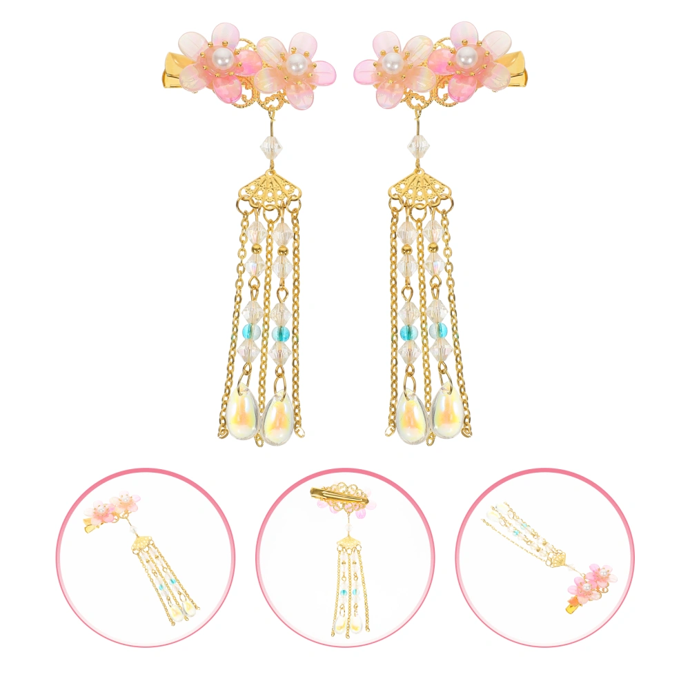 1 Pair Tassel Hairpins Antique Side Clips Retro Flower Hair Clips for Girls