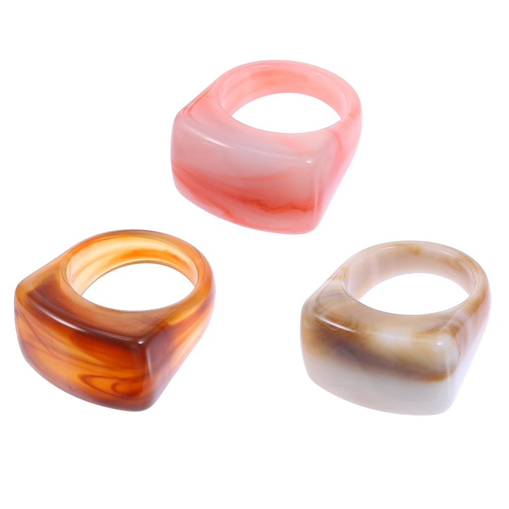 3pcs Acrylic Marble Pattern Ring Women Girls Jewelry Creative Finger Ring Gift