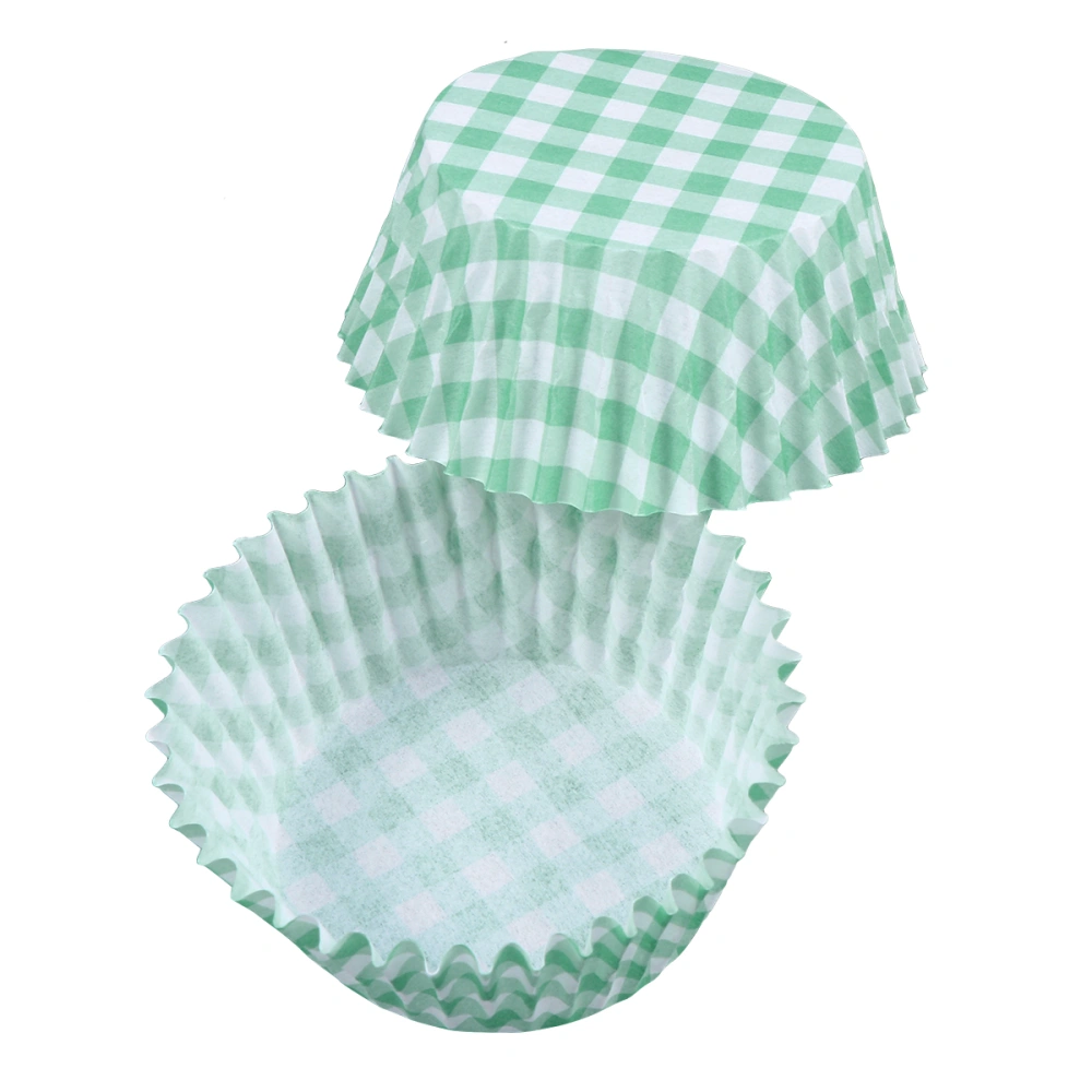 100 Pcs Heat Resistant PE Coating Cupcake Wrappers Round Thicken Muffin Cup Cake Paper Cup (Green Cloth Lattice)