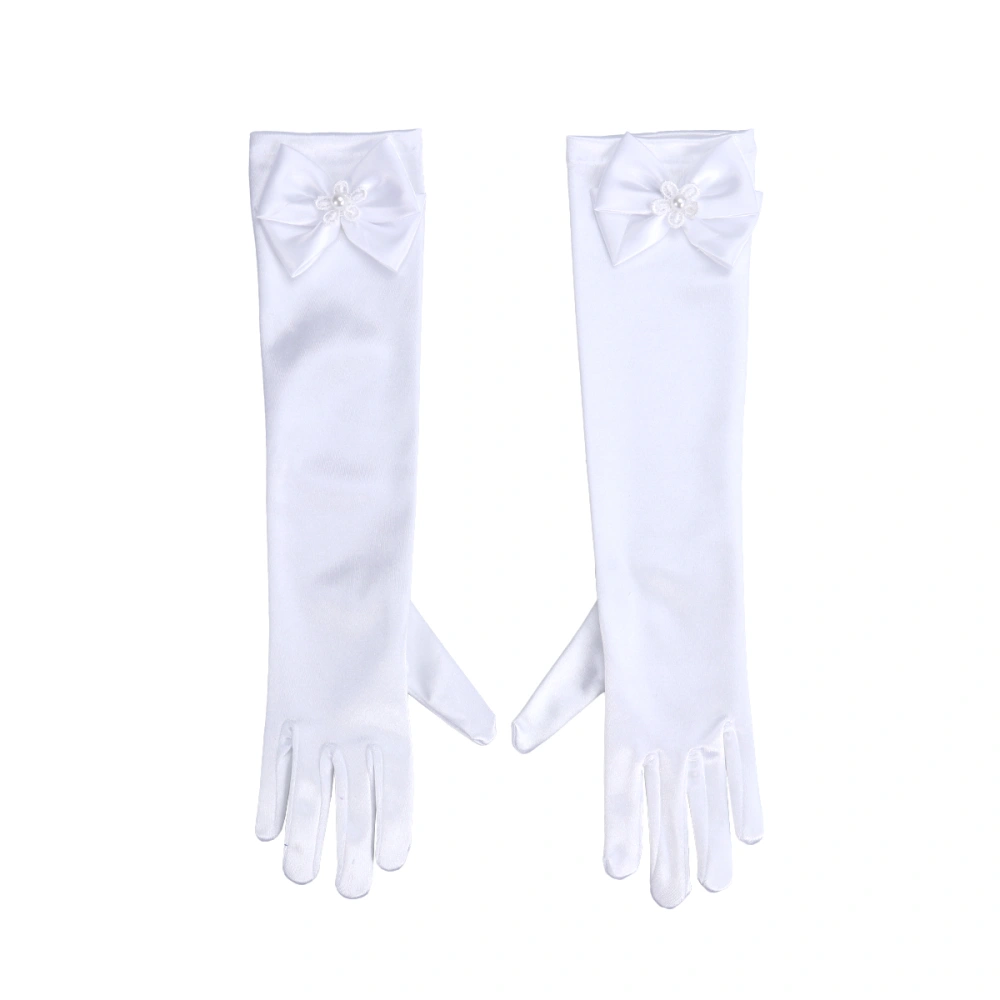 Flower Girl Gloves Children Bowknot Short Gloves for Wedding Evening Party - Size L(Snow White)