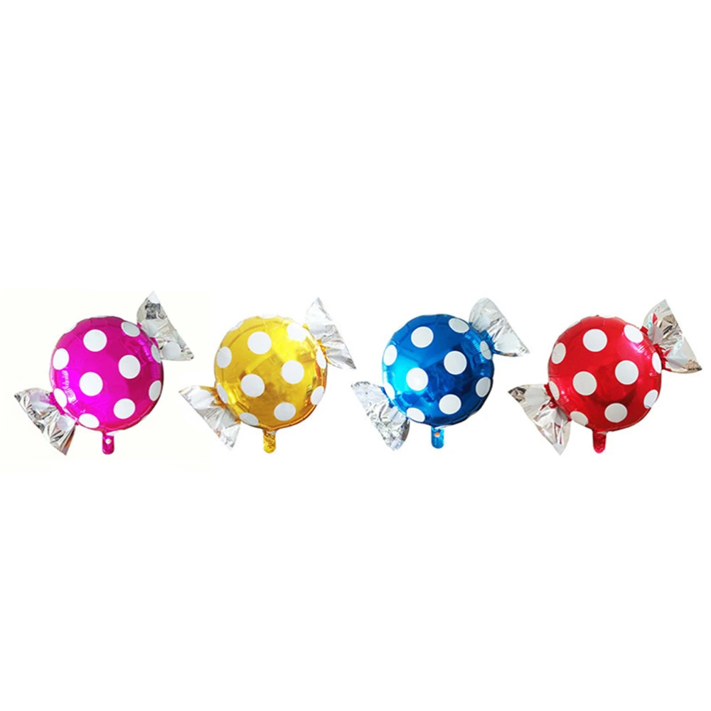 4 Pcs Candy Balloons Lollipop Balloons Dot Aluminum Balloons for Birthday Party Decoration (Blue + Rose Red + Red + Golden)