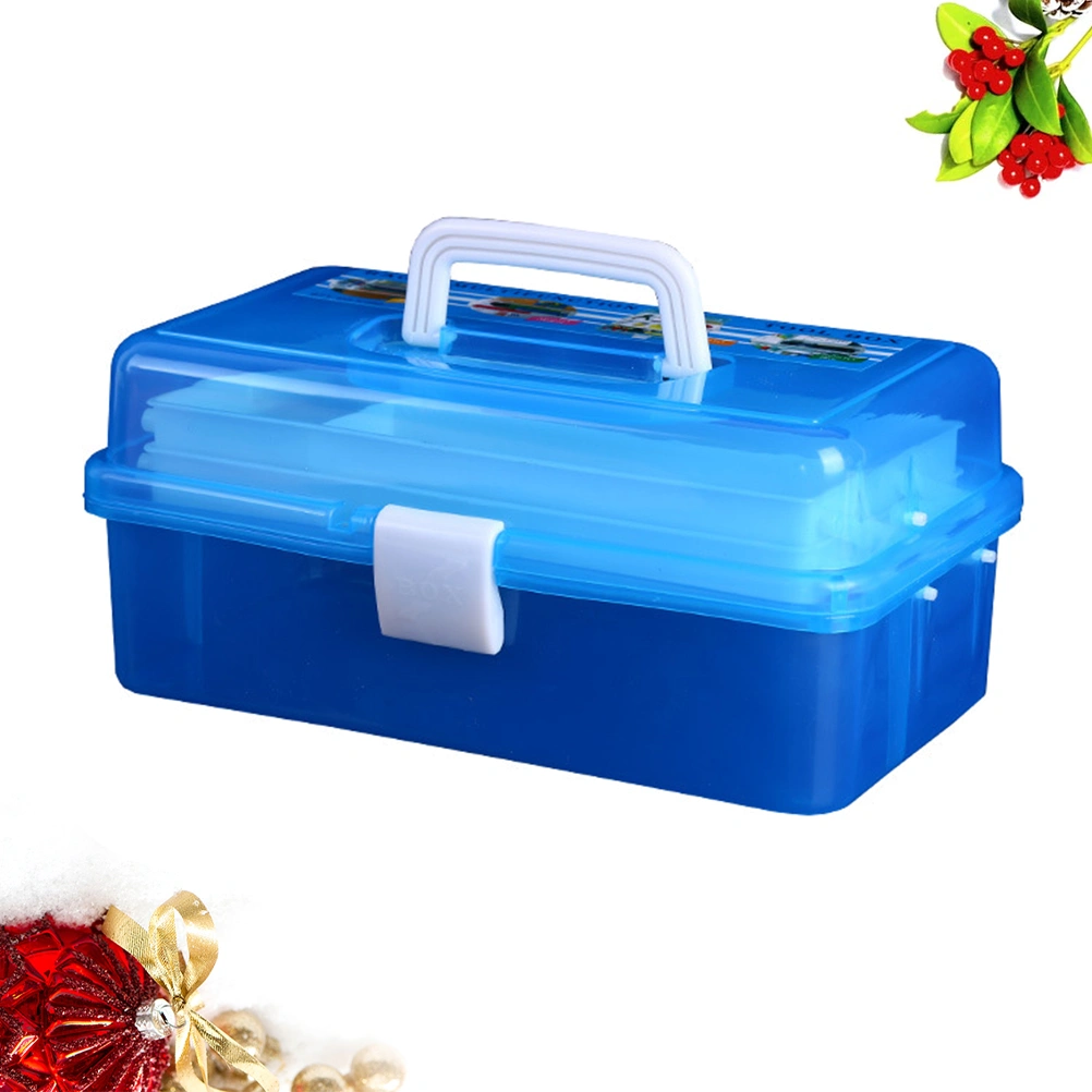 Nail Art Tool Box Manicures Tool Storage Box Plastic Transparent Tool Box Three Layers Manicures Tool Box (Blue)
