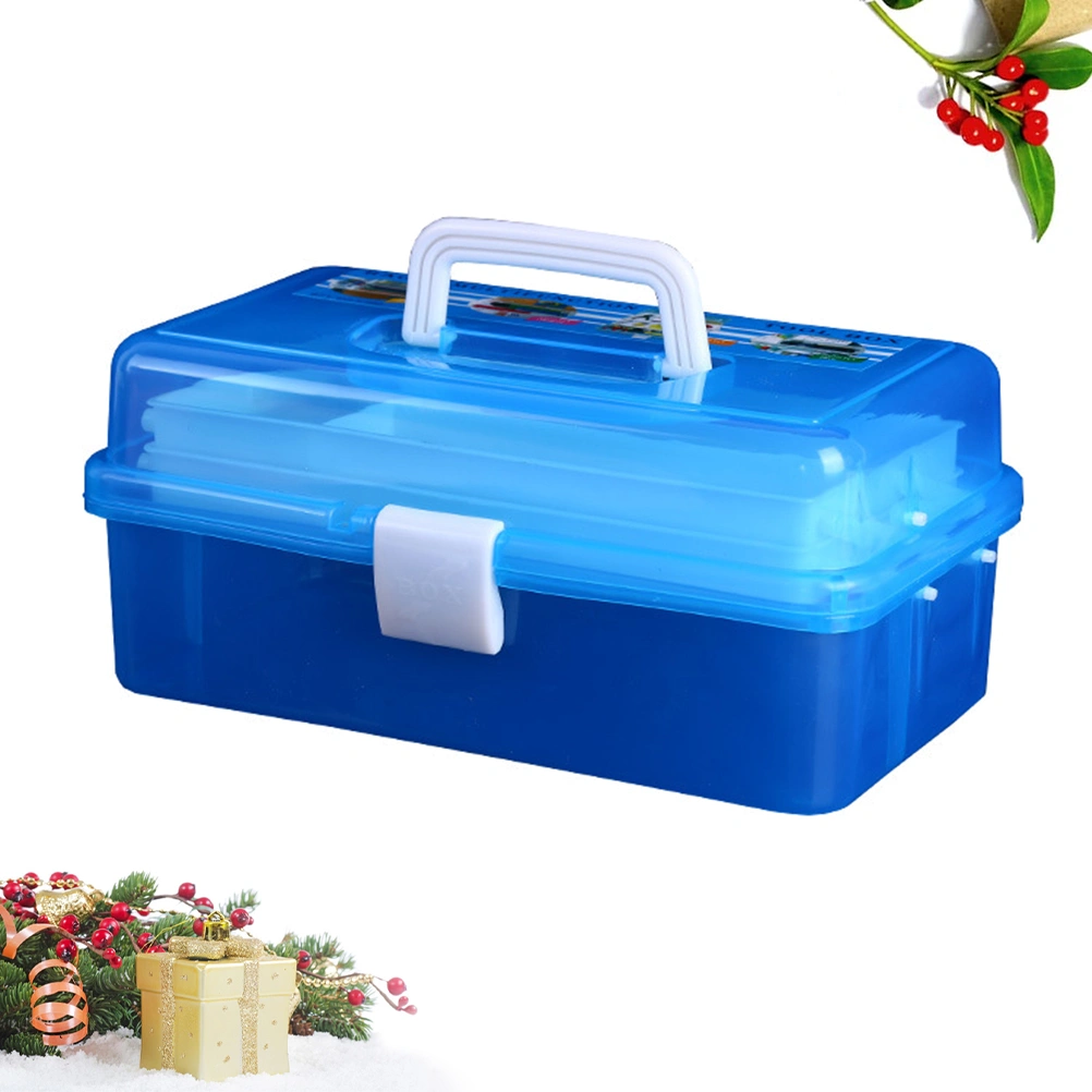 Nail Art Tool Box Manicures Tool Storage Box Plastic Transparent Tool Box Three Layers Manicures Tool Box (Blue)