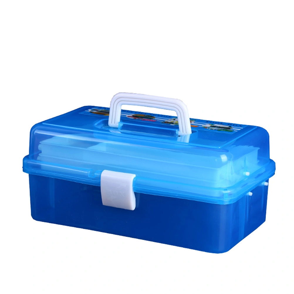 Nail Art Tool Box Manicures Tool Storage Box Plastic Transparent Tool Box Three Layers Manicures Tool Box (Blue)