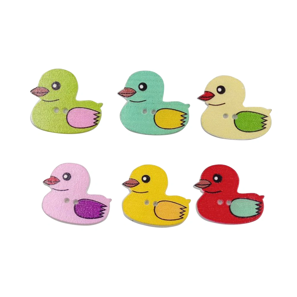 50pcs Buttons Duck Pattern Printed DIY Wooden Buttons Press Studs Snaps (Assorted Color)