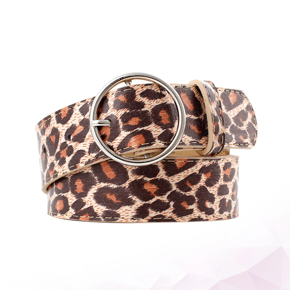 Ladies Leisure Belt Leopard PU leather Belt Women Waist Belt Fashion Pants Belts (Round Buckle)