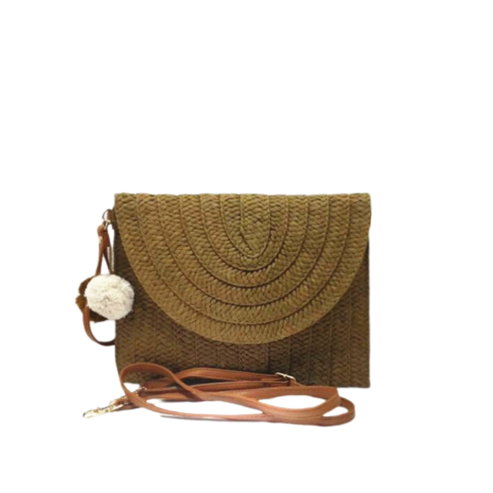 Dark Brown Fringe Women Straw Bag Girls Fashion Clutch Purse Straw Shoulder Crossbody Bag for Outdoor Travel Beach