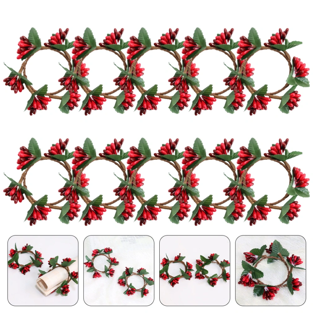 10pcs Xmas Red Berries Candle Wreaths Small Door Garlands Simulated Berries Candle Wreaths Door Decor