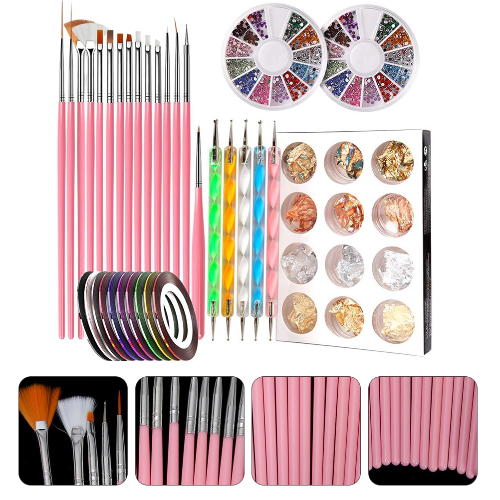 44pcs Nail Art Tool Kit Nail Accessories Art Kit Nail Art Brushes Pens Tape Set
