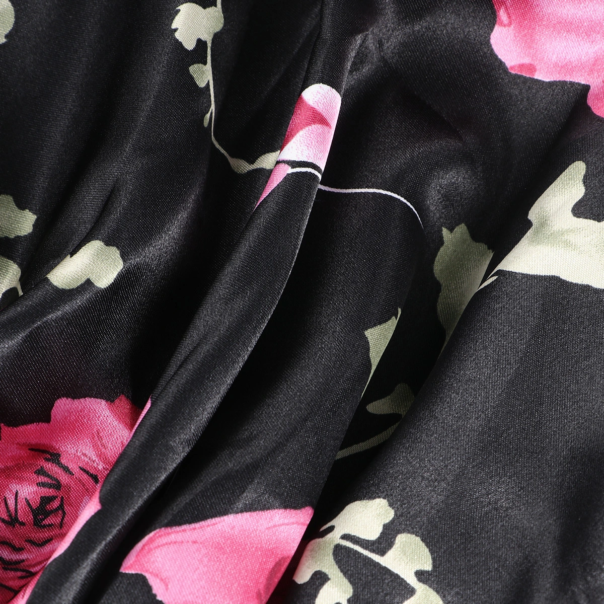 Extra Large Sleeping Solid Color Satin Flower Printed Nightcap Elastic Wide Brim Hat for Home Salon Supplies (Black)