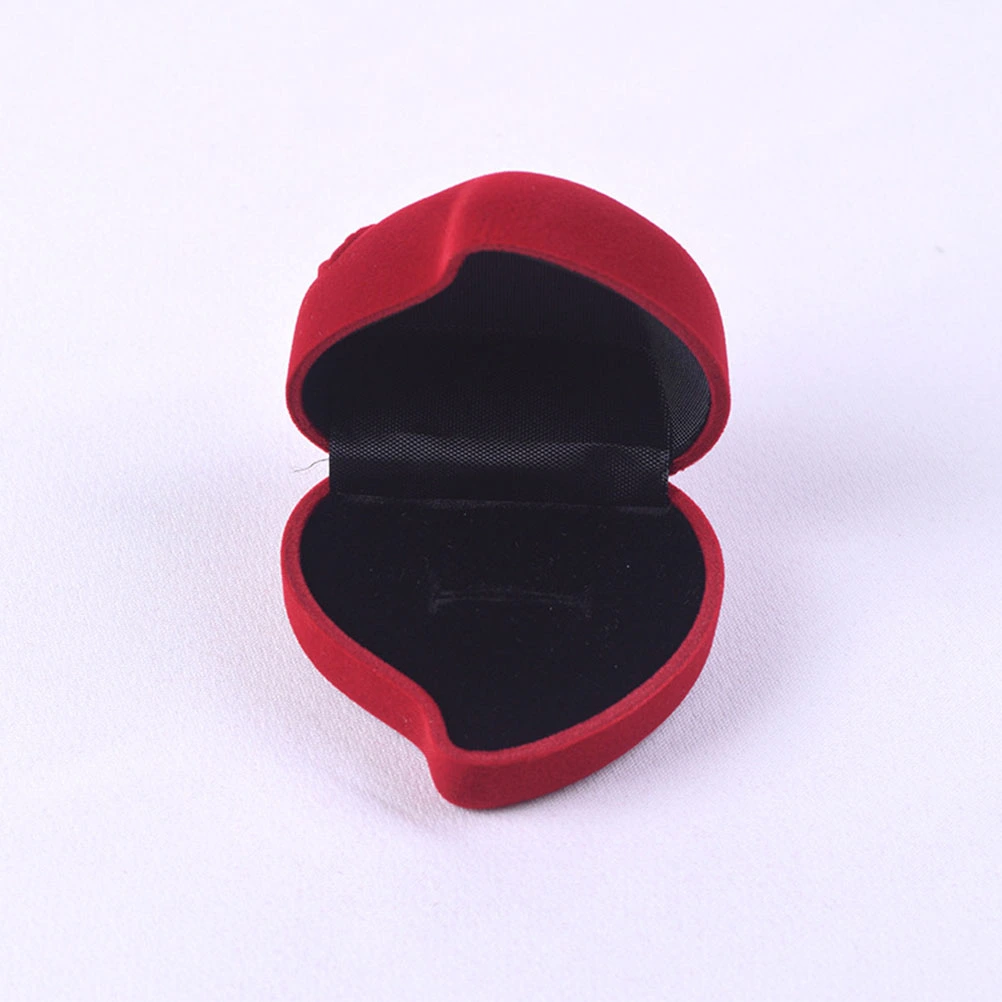 3 Pcs Jewelry Ring Box Heart Shaped Storage Case Red Rose Pattern Love Ring Storage Display Box Wedding Ring Holder (Inner Bottom Color for Random)