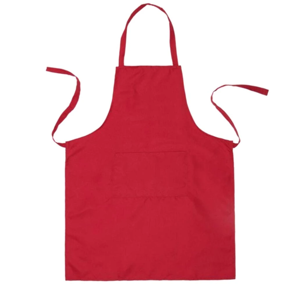 2 Pcs Pure Color Neck Strap Bib Apron Waterproof Restaurant and Home Kitchen Apron 60x70cm (Red)