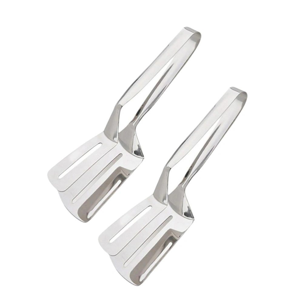 2 Pcs Multifunctional Stainless Steel Barbecue Clip BBQ Tongs Fried Steak Pie Pizza Bread Meat Clamp Cooking Tools (Silver)