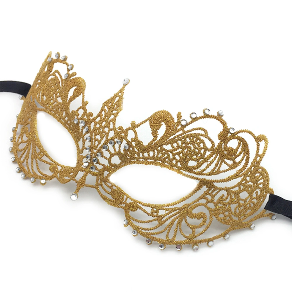 Fancy Rhinestone Mask Half Face Lace Mask Cosplay Costume Accessory for Women Halloween Carnival Masquerade (Golden)