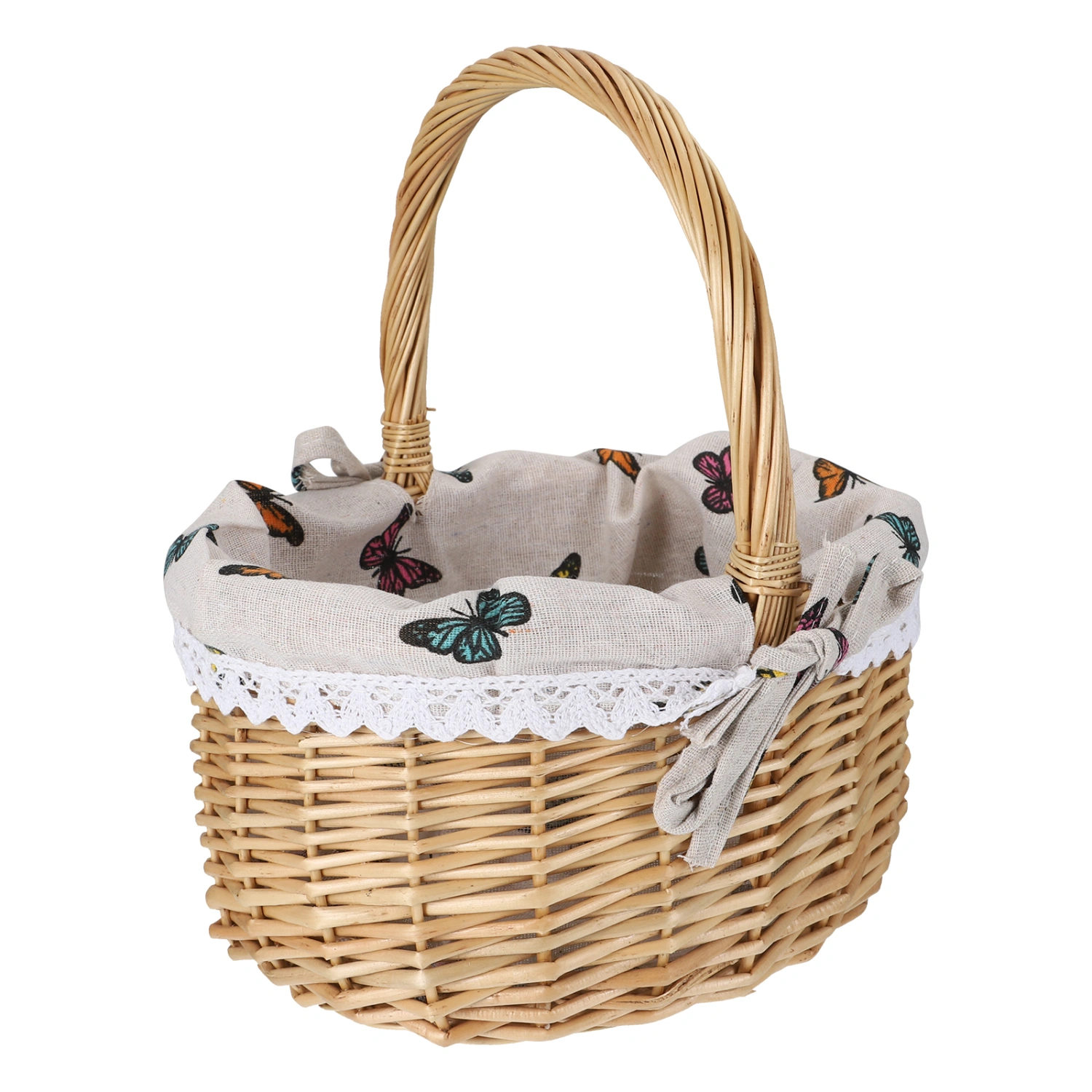 1Pc Hand Woven Picnic Basket Wicker Woven Storage Basket Portable Food Holder