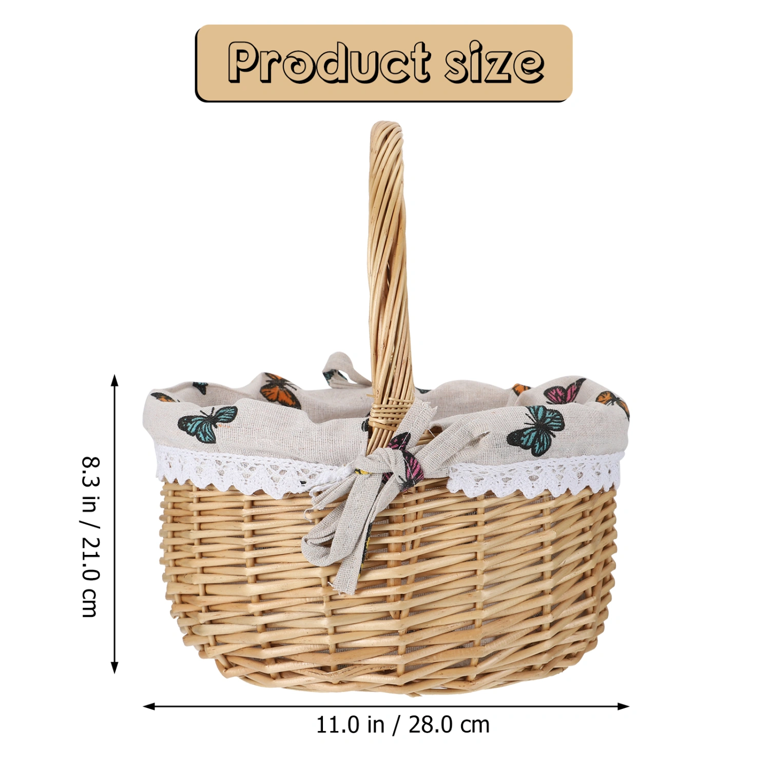 1Pc Hand Woven Picnic Basket Wicker Woven Storage Basket Portable Food Holder